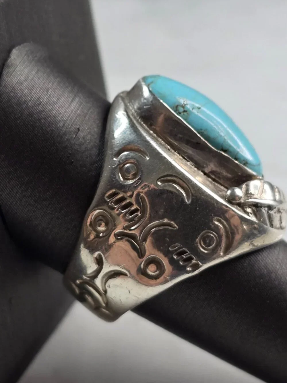 Mens Vintage Sterling Silver Southwestern Turquoise Ring 23.9g E5556